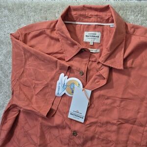 Quiksilver Waterman Shirt Mens Large Orange Jacquard Relaxed Camp Hawaiian Dad